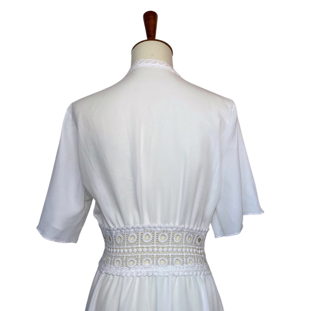 Boho White Chiffon Crochet Waist Maxi Coverup - Picture 13 of 16